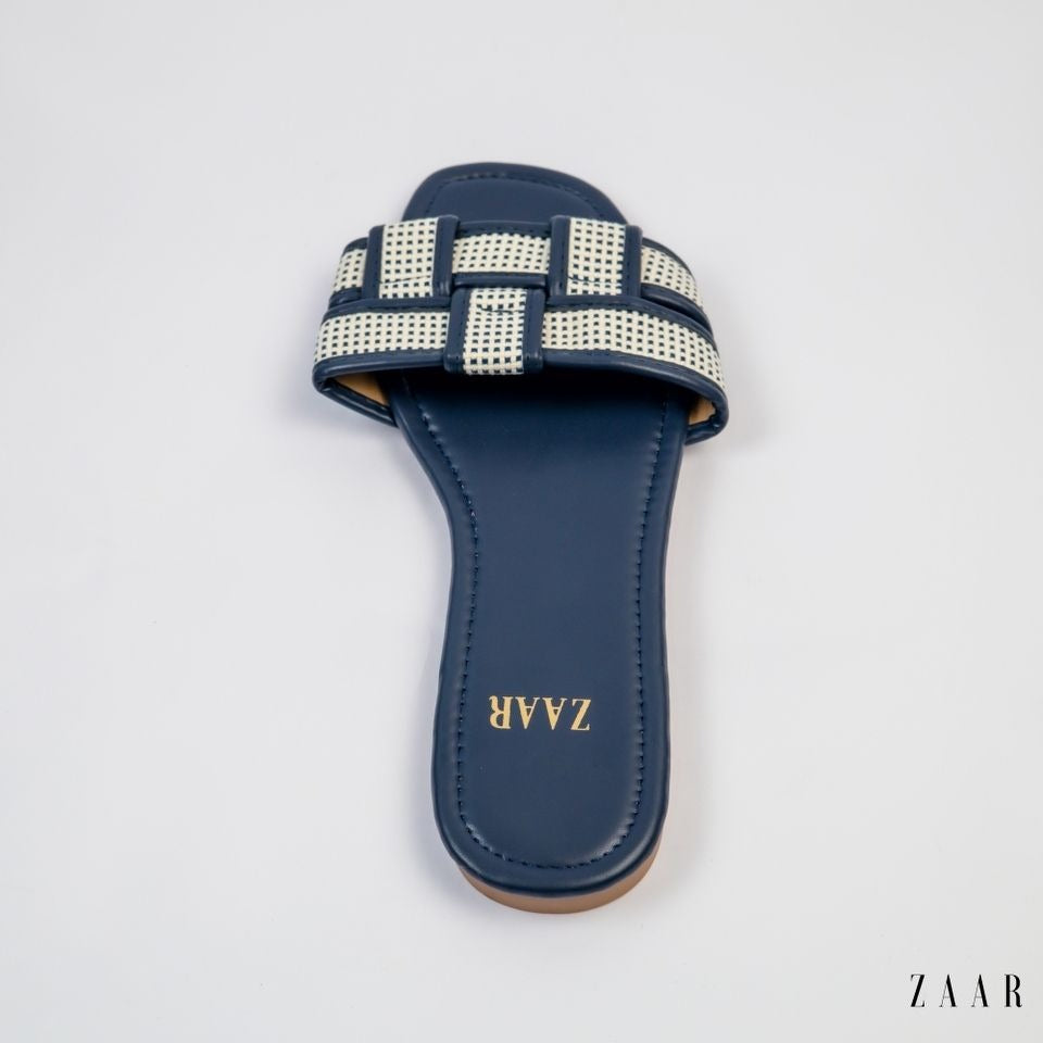 Flats - Navy Blue and Off White Crossed