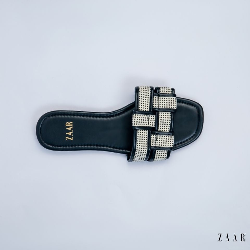 Flats - Black and Off White Crossed