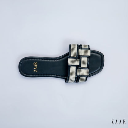 Flats - Black and Off White Crossed