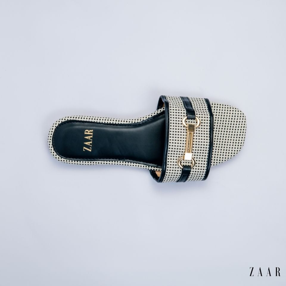 Flats - Black and Off White Weave