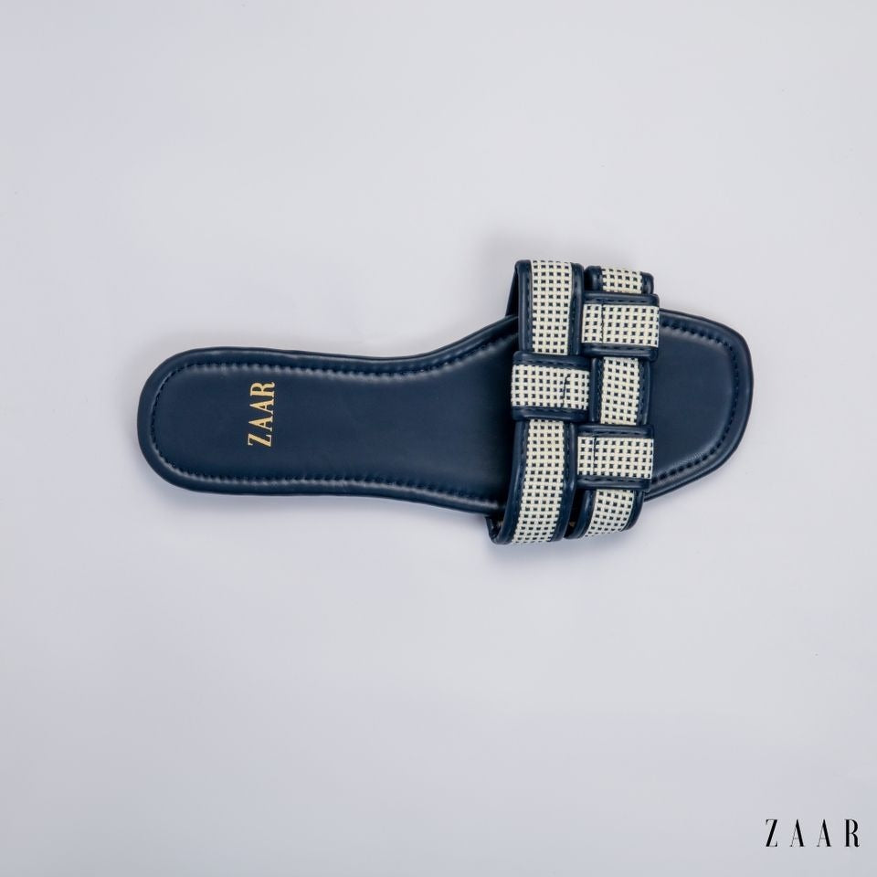 Flats - Navy Blue and Off White Crossed