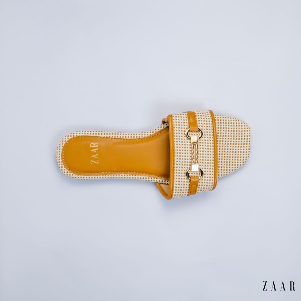 Flats - Tan and Off White Weave