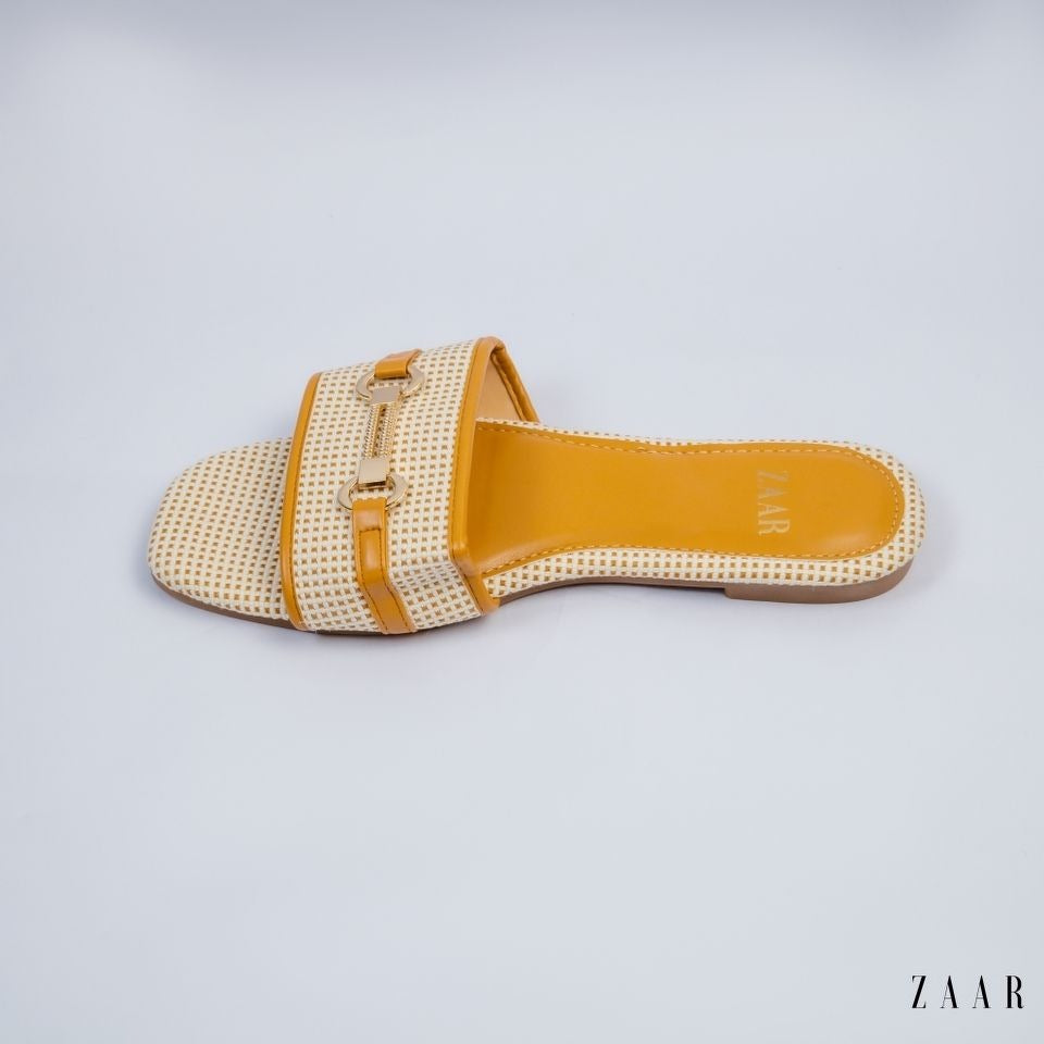 Flats - Tan and Off White Weave