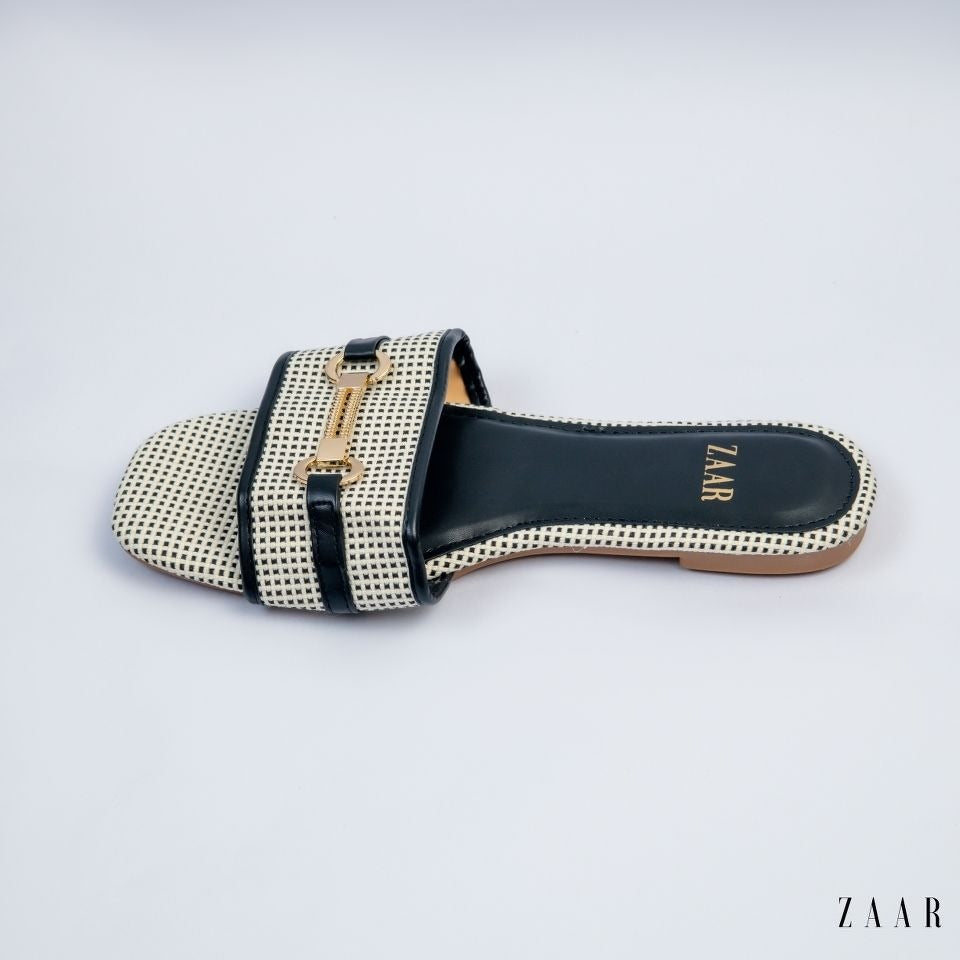 Flats - Black and Off White Weave