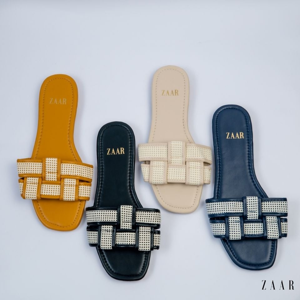 Flats - Navy Blue and Off White Crossed