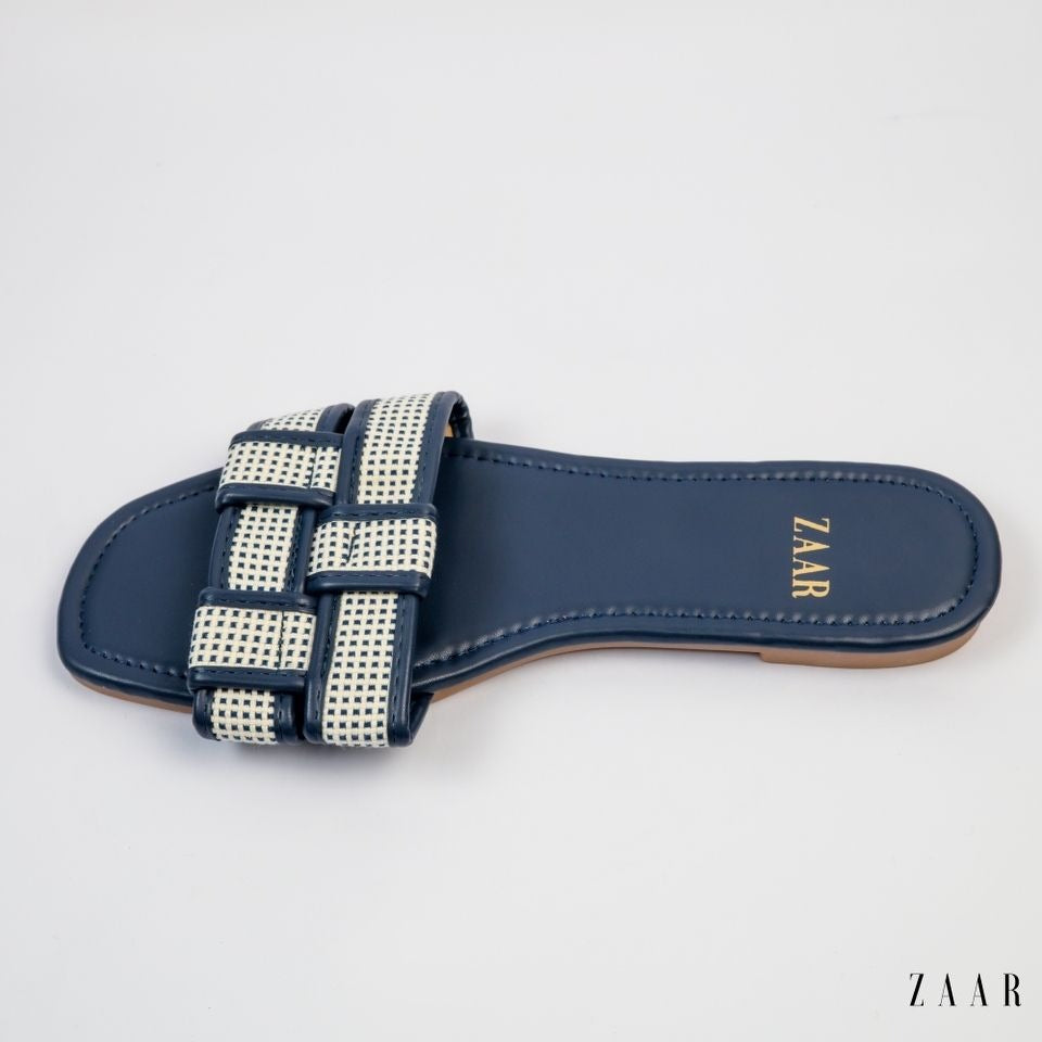 Flats - Navy Blue and Off White Crossed