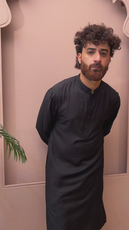 PRE-ORDER - Gurbaz - Midnight Black Embroidered Panjabi
