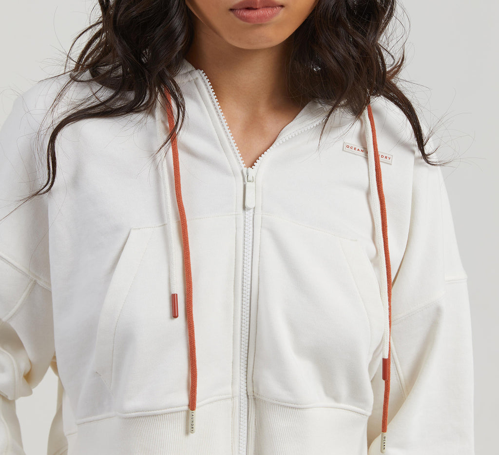 Tree Women's Cropped Hoodie Zip- Vintage White