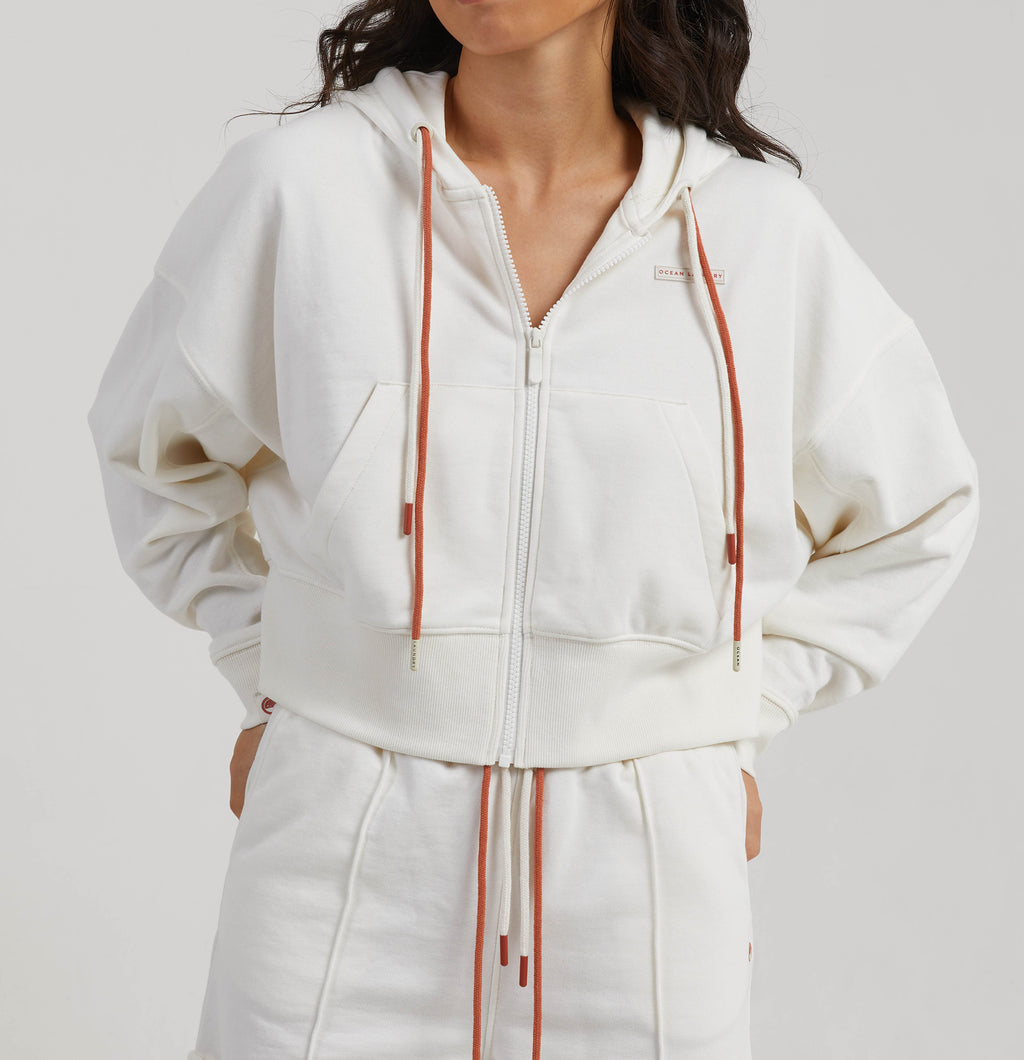 Tree Women's Cropped Hoodie Zip- Vintage White