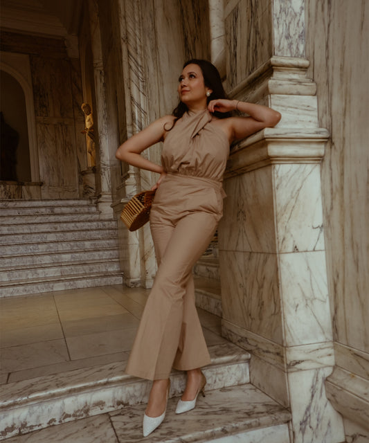  Bsidd Loves Cross neck design and a double tie back detail Sand Jumpsuit 1