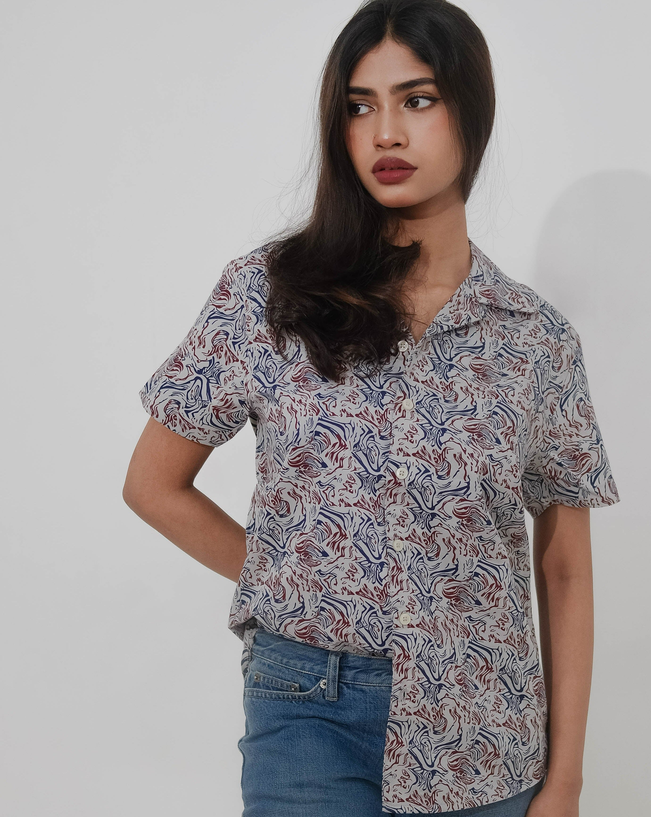 Cubana - Spiral Print - Cuban Shirt For Women