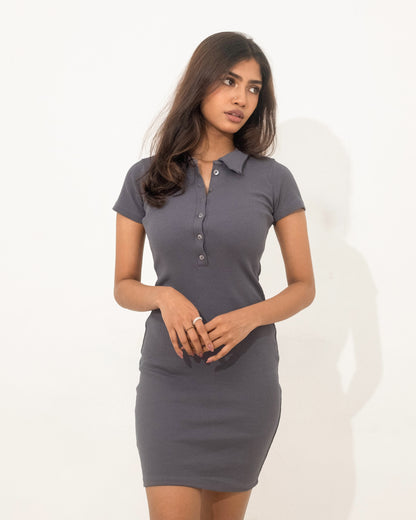Enigma - Charcoal - Collared Mini Bodycon