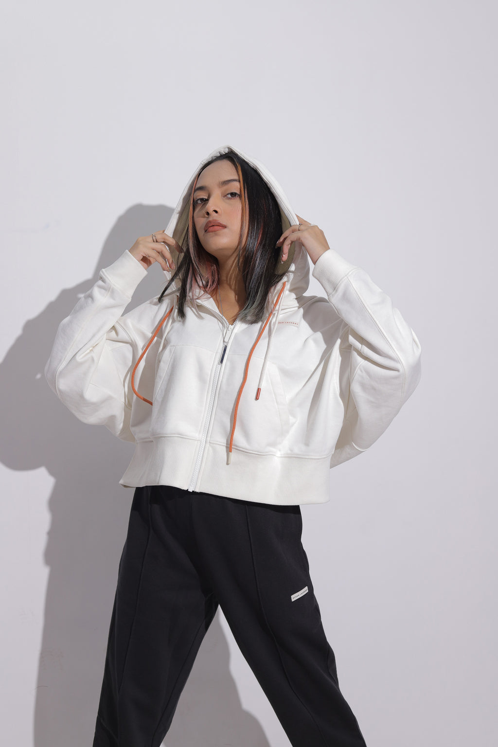Tree Women's Cropped Hoodie Zip- Vintage White