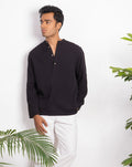 Waffle Henley for Men - Black