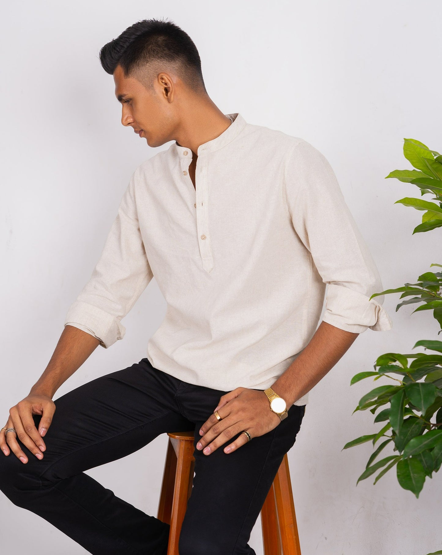 Linen Henley for Men - Sand