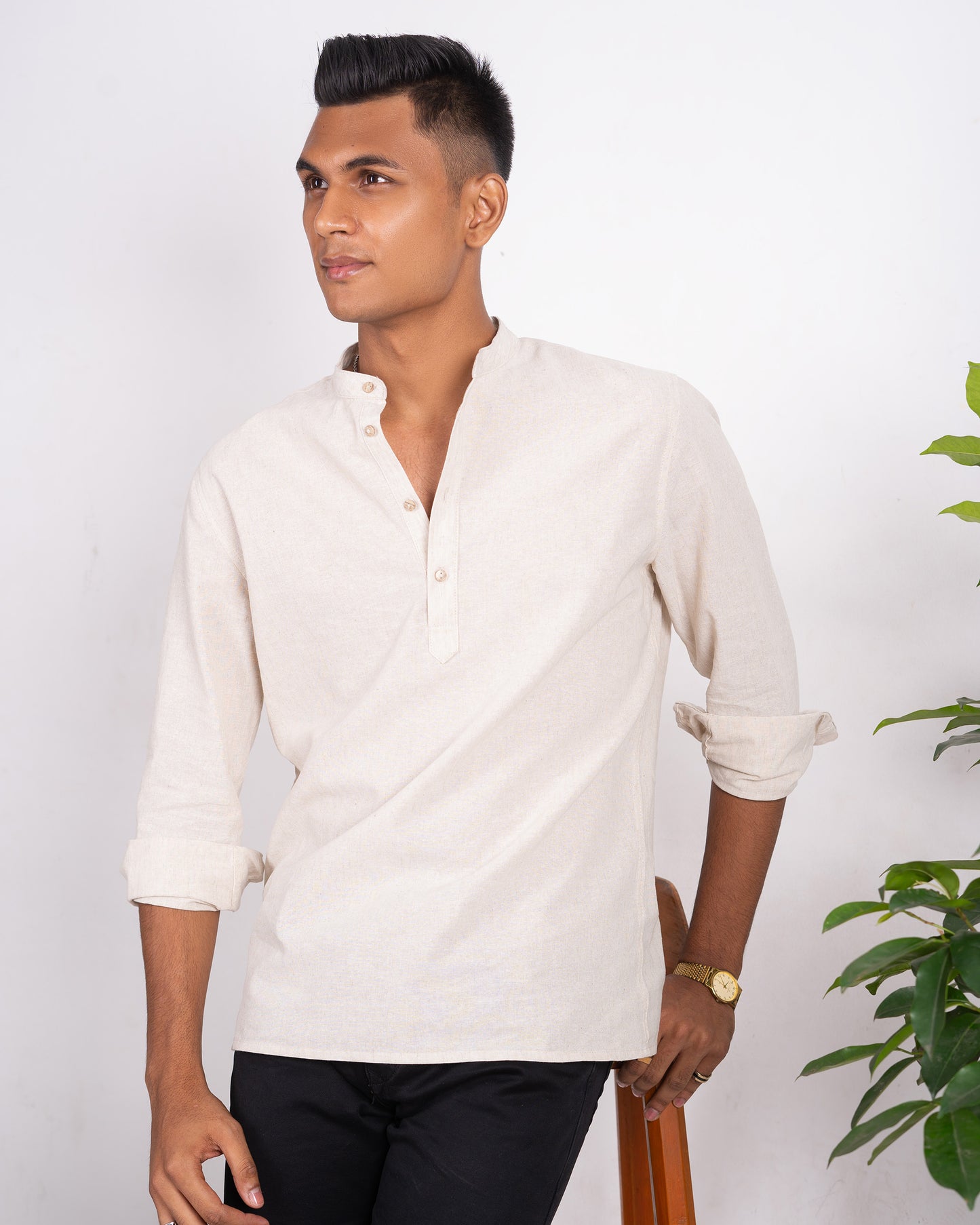 Linen Henley for Men - Sand