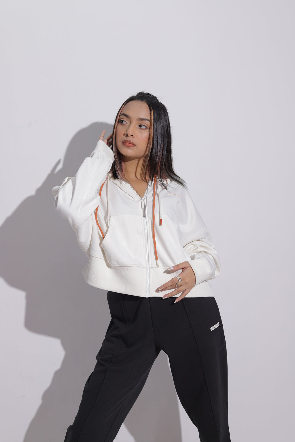 Tree Women's Cropped Hoodie Zip- Vintage White