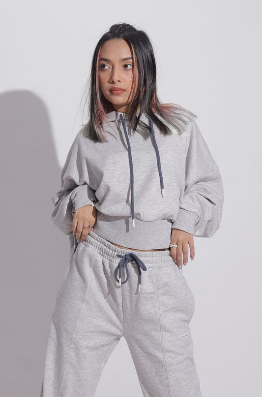 Maple Cropped Hoodie for Women- Grey Mel