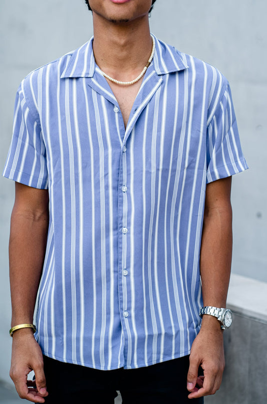 Cubana Raya - Blue Stripe - Cuban Shirt For Men
