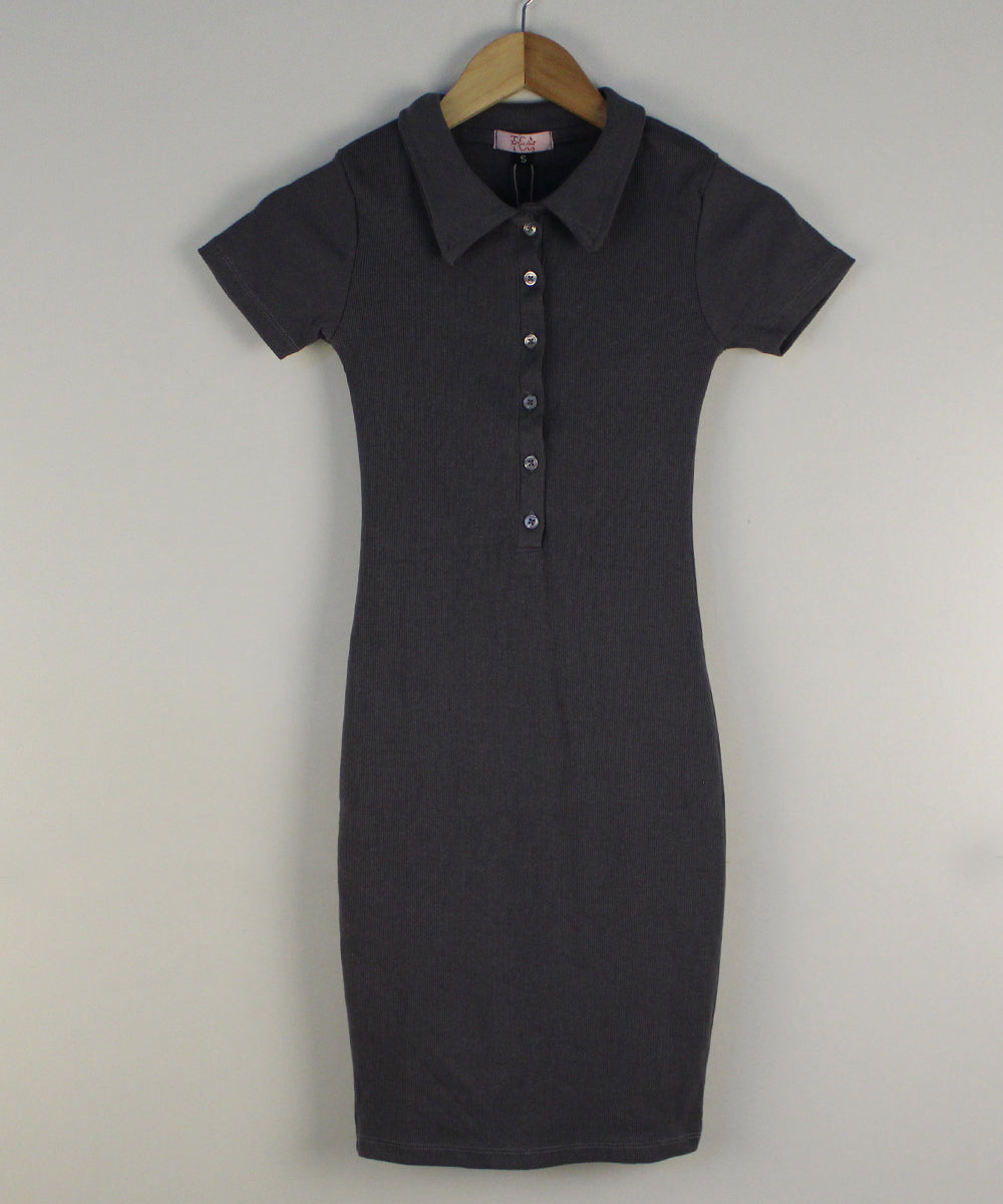 Enigma - Charcoal - Collared Mini Bodycon