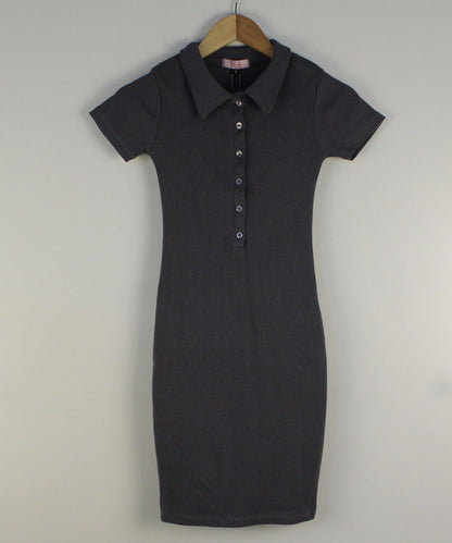 Enigma - Charcoal - Collared Mini Bodycon