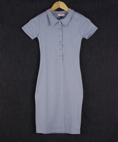 Enigma - Light Blue - Collared Mini Bodycon